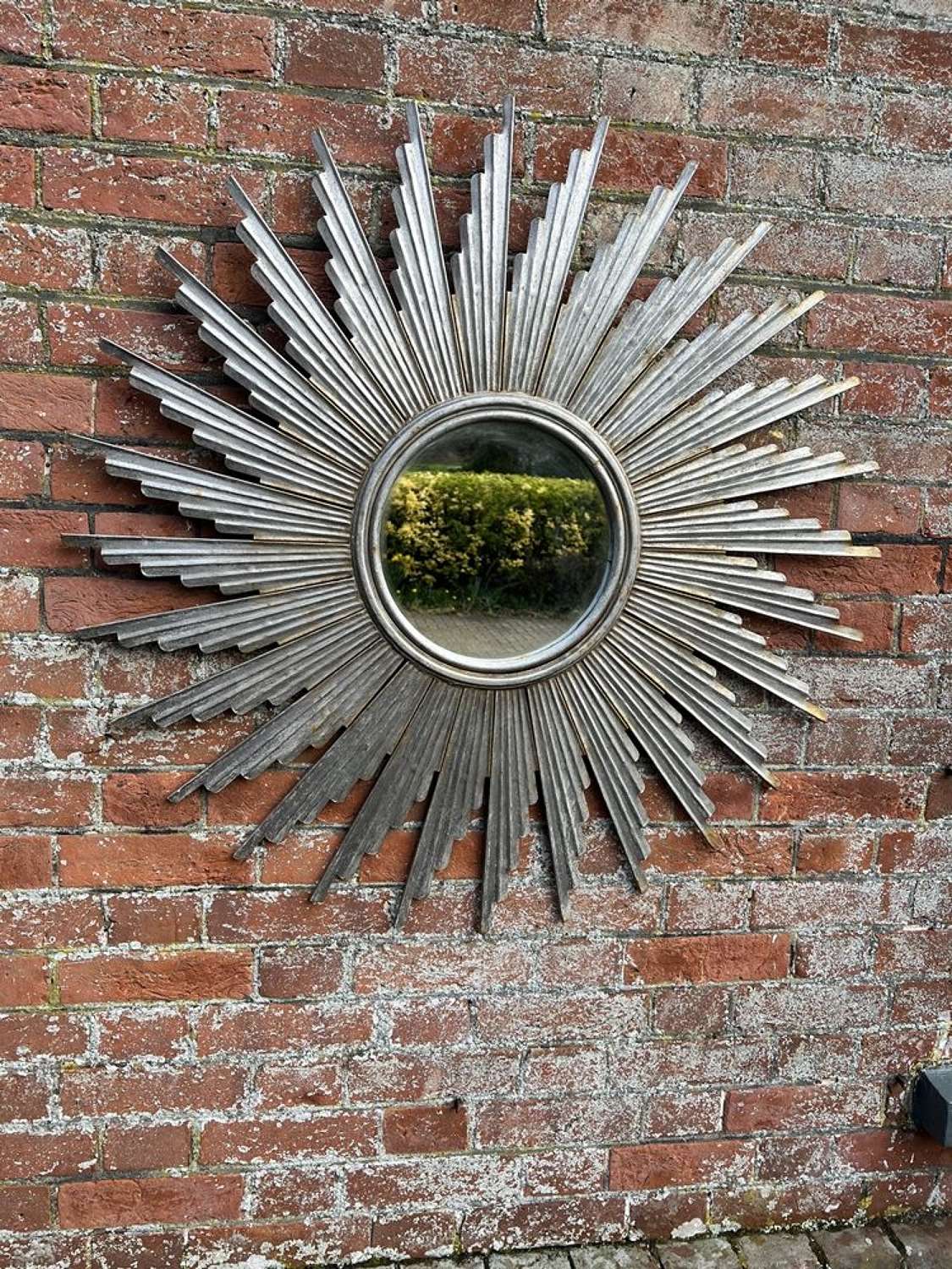 A Wonderful good size early 20th Century French Chrome Sunburst Mirror