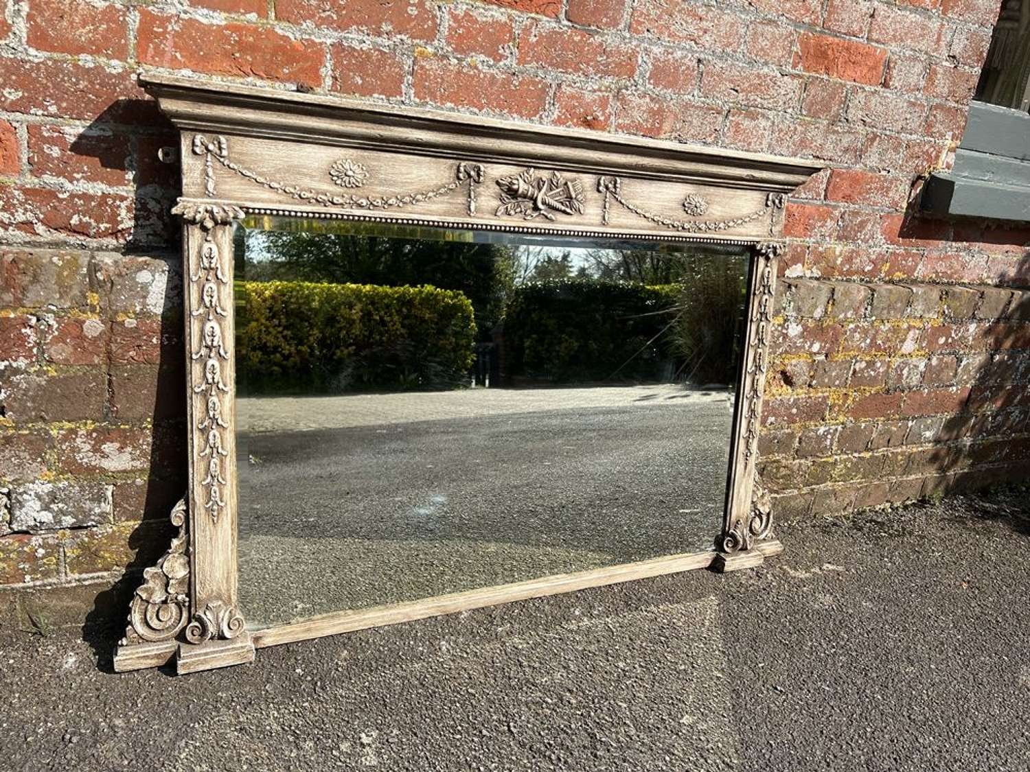 A Delightful Antique Engish 19th C Painted Overmantle Mirror.