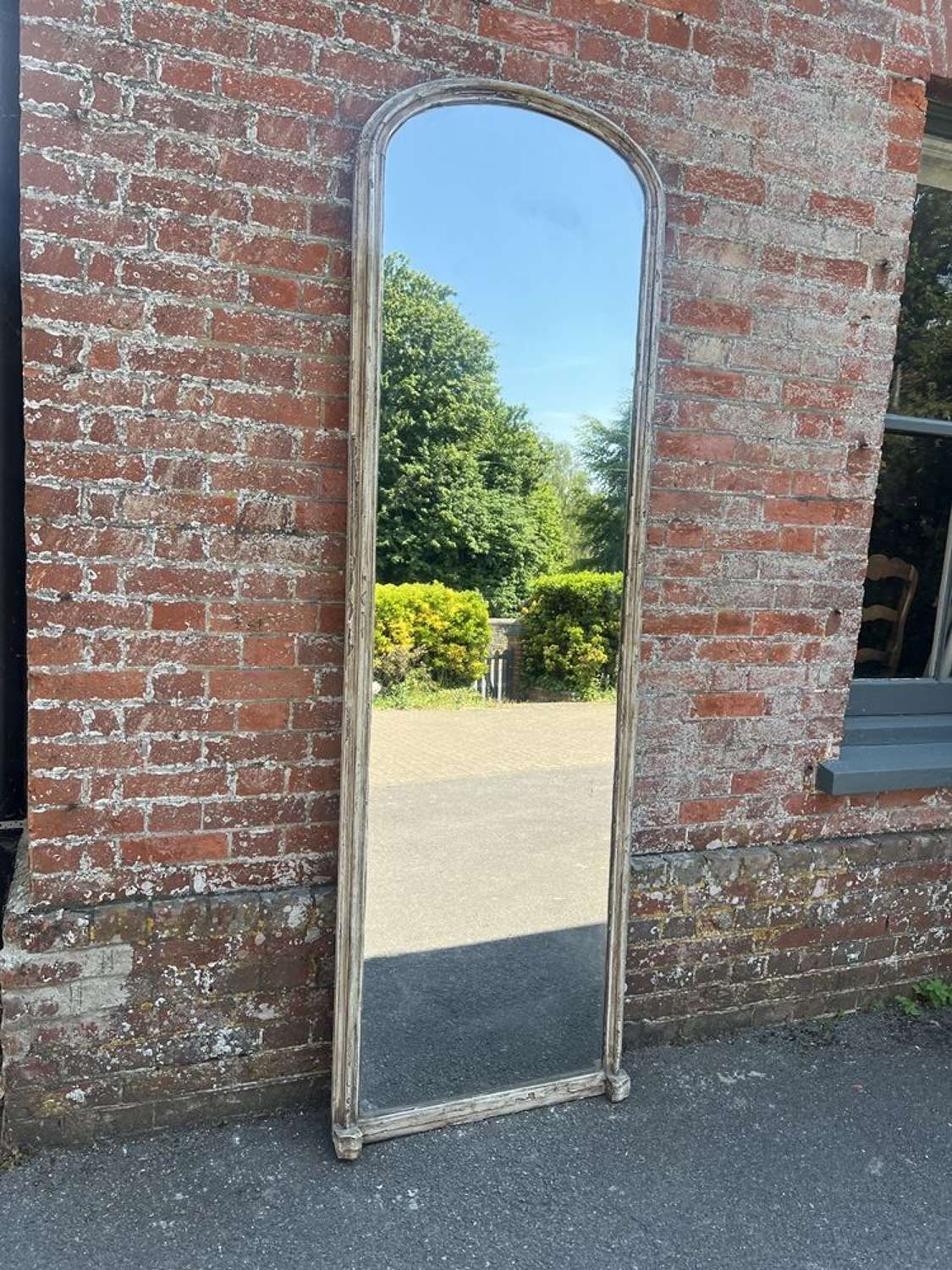 An Exceptional large Antique French 19th C arched top painted Mirror.