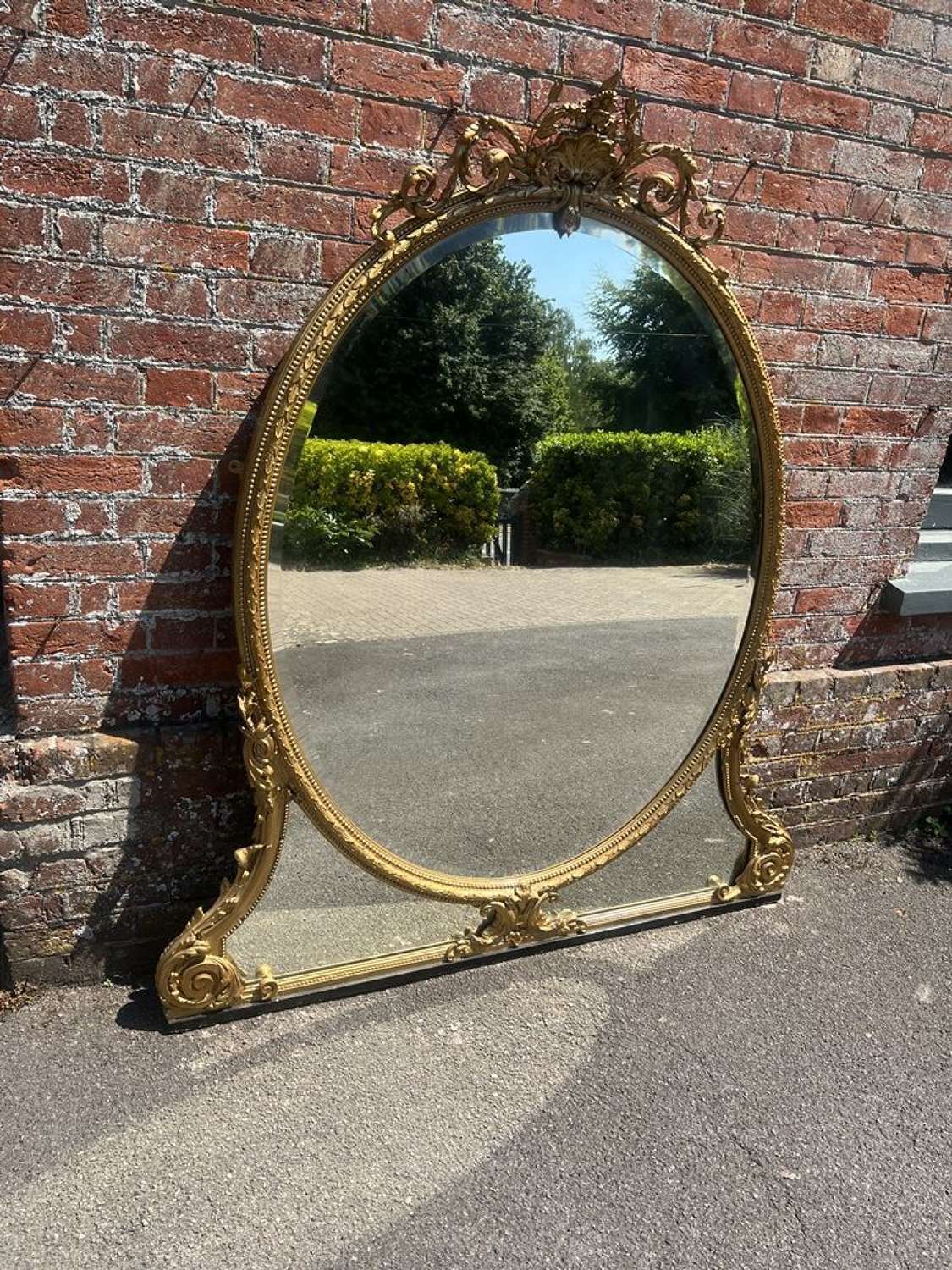 A Spectacular  unusual size Large Antique English Oval framed Mirror.