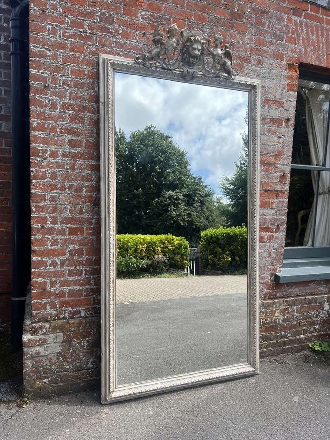 A Spectacular Extra Large Antique French 19th C painted crested Mirror