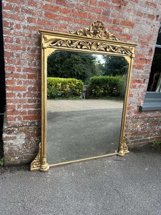 An Exceptional large Antique English 19th C gilt Overmantle Mirror.