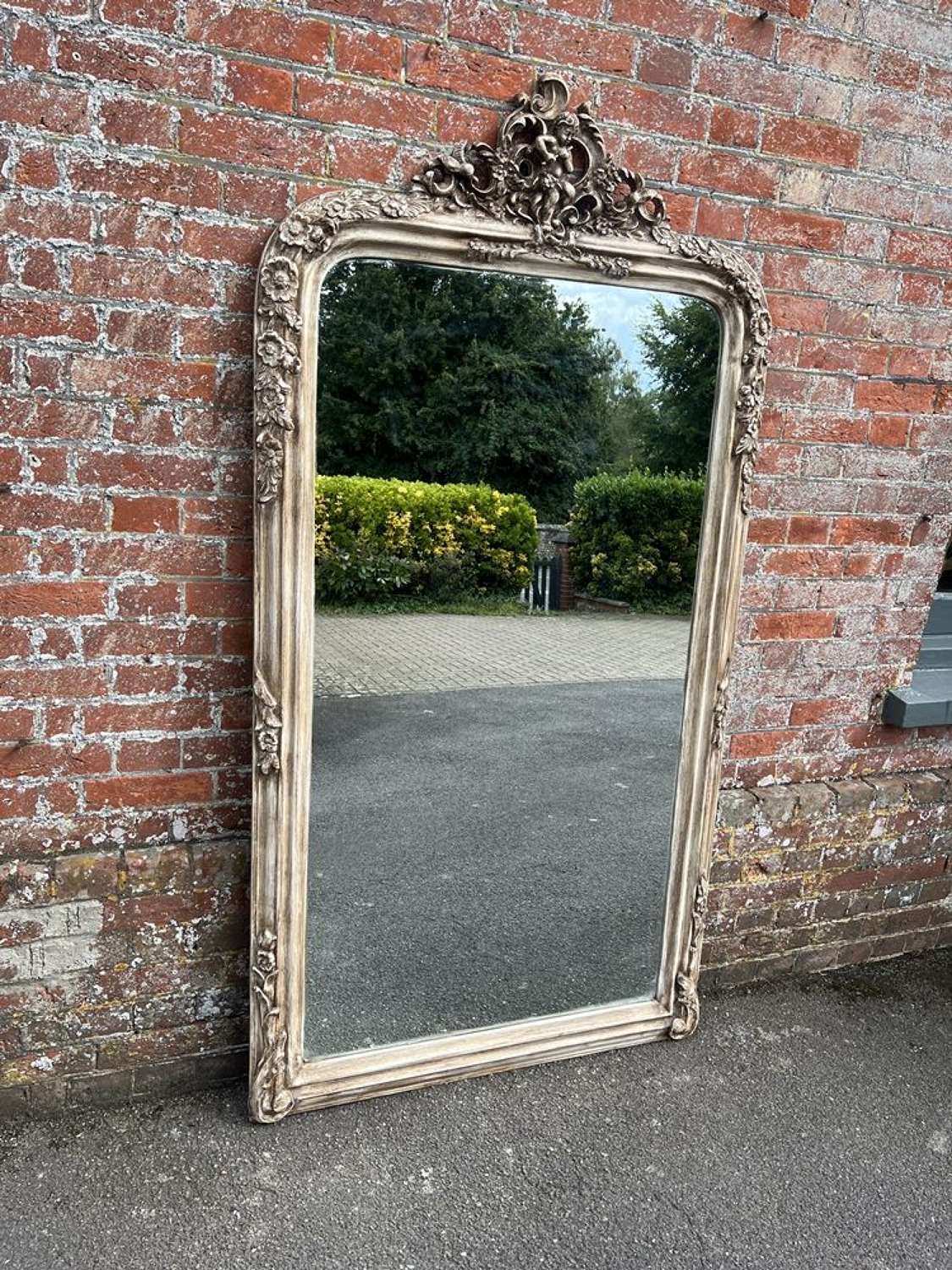 An Exceptional large early 20th C French ornate painted Mirror.