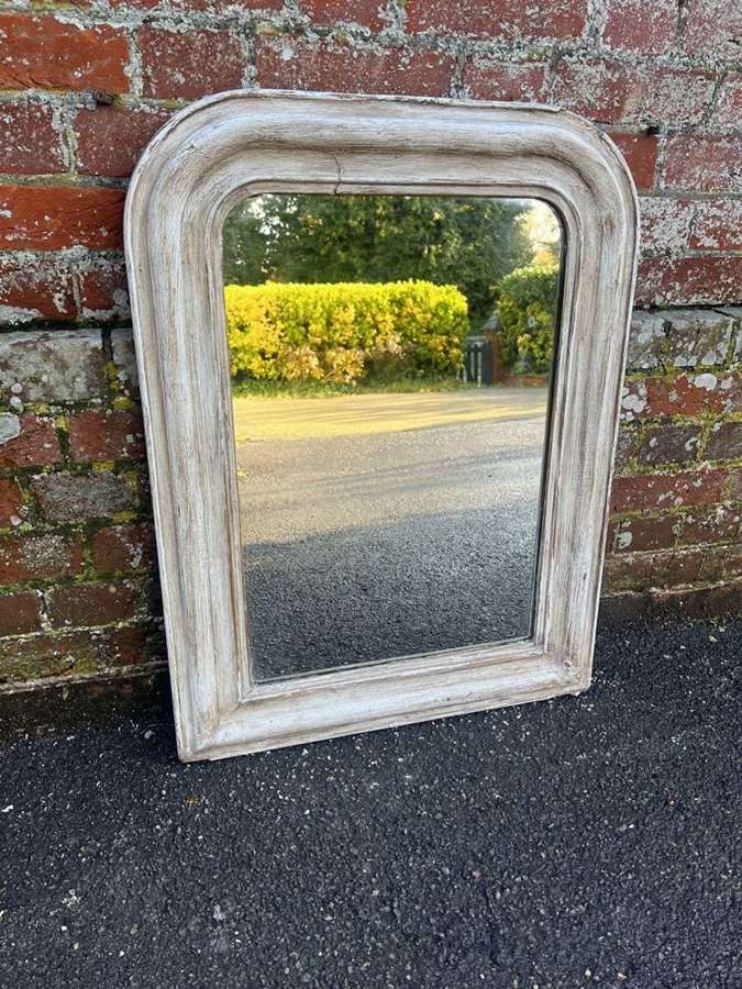 A highly useful size Antique French 19th C arched top painted Mirror.