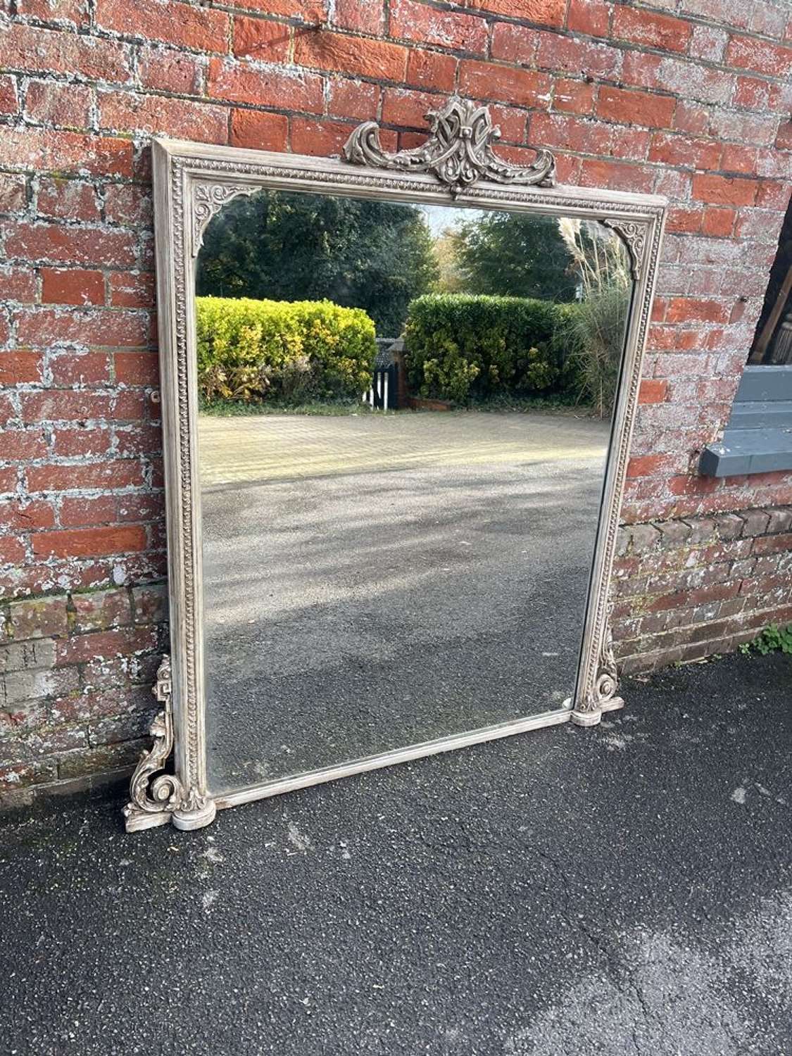 An Exceptional large Antique English 19th C painted Overmantle Mirror.
