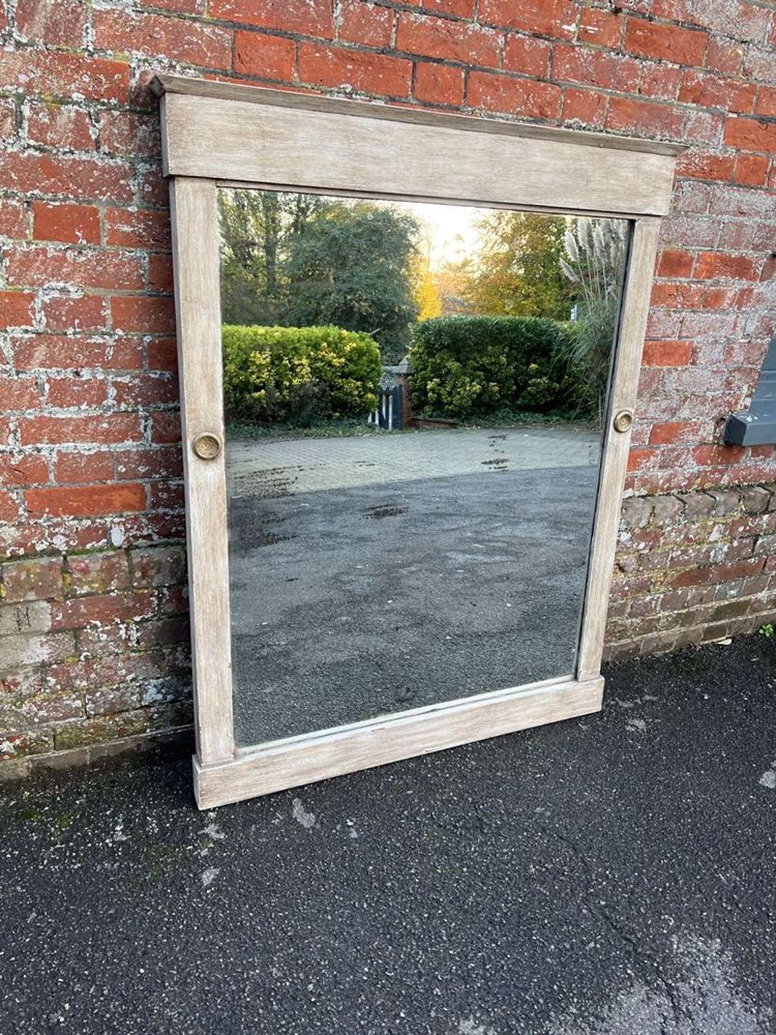 A Delightful large Antique English 19th C carved wood painted Mirror.