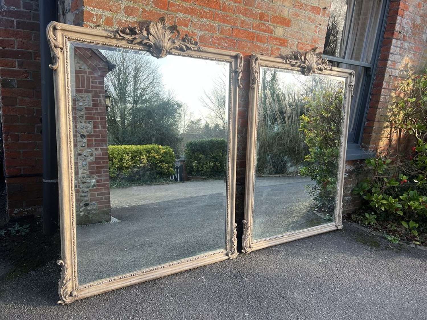 A Spectacular Pair of Large Antique French 19th C painted Mirror.