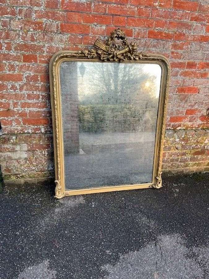 An Exceptional large Antique French 19th C arched top gilt Mirror.