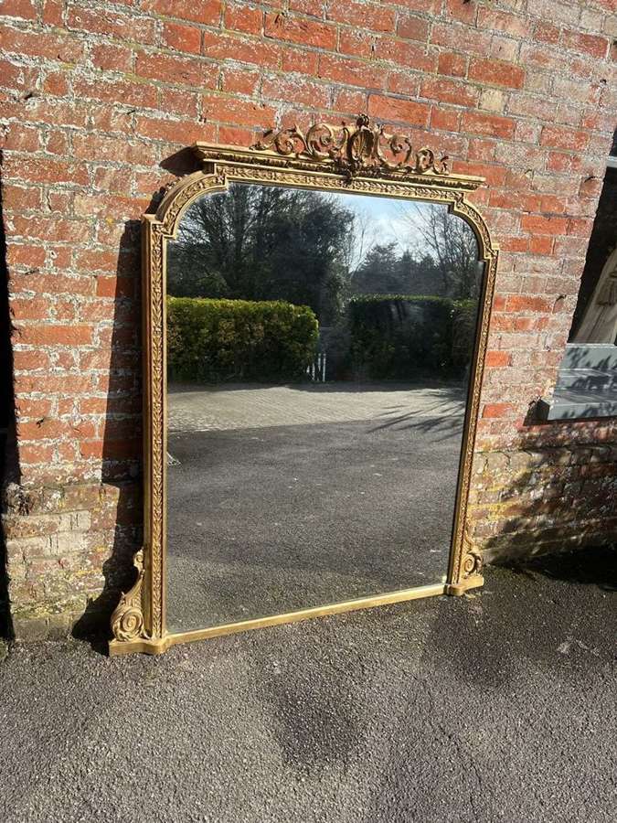 A Spectacular large Antique English 19thC shape gilt Overmantle Mirror