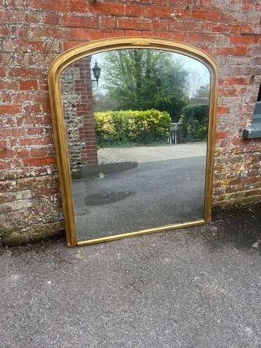 A Fab English 19th C arched top gilt Overmantle Mirror.