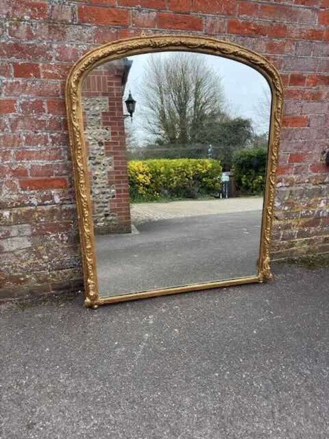 A Stunning large Antique English 19th C carved wood & gesso gilt Overmantle Mirror.
