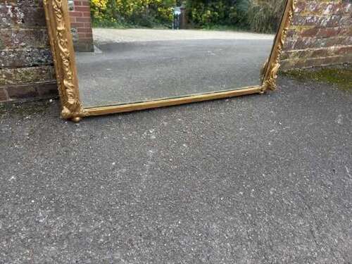 A Stunning large Antique English 19th C carved wood & gesso gilt Overmantle Mirror.