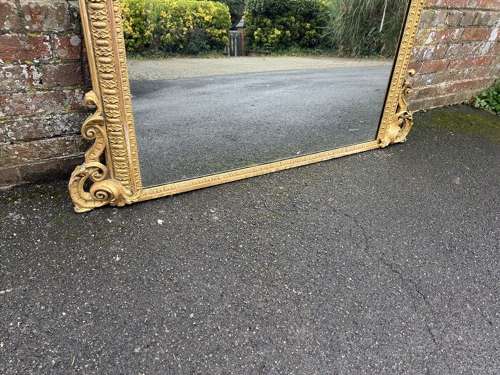 An Exceptional unusual large Antique gilt Overmantle Mirror