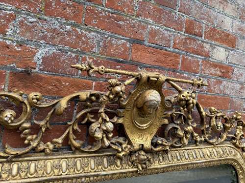 An Exceptional unusual large Antique gilt Overmantle Mirror
