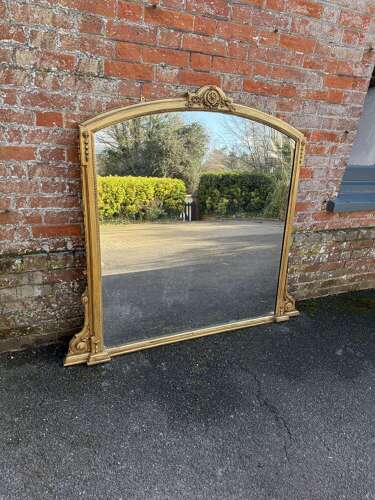 An Exceptional large Antique English 19thC shape top Overmantle Mirror