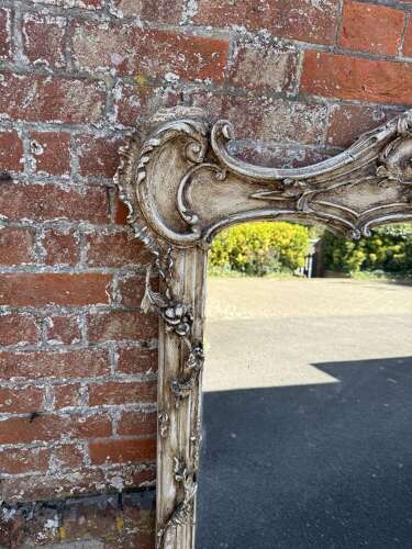 A Fabulous large Antique English 19th Century carved wood & gesso distressed painted Overm
