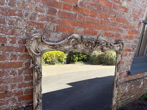 A Fabulous large Antique English 19th Century carved wood & gesso distressed painted Overm
