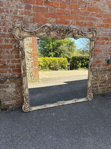 A Fabulous large Antique English 19th Century carved wood & gesso distressed painted Overm