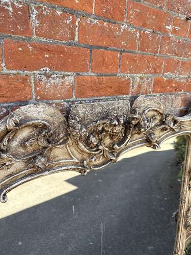 A Fabulous large Antique English 19th Century carved wood & gesso distressed painted Overm