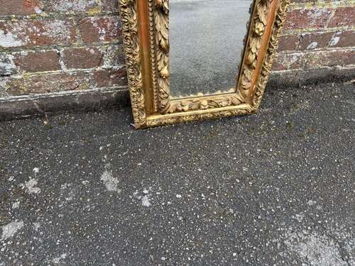 A Spectacular Italian Early 20th C carved wood & gesso gilt ornate Mirror.