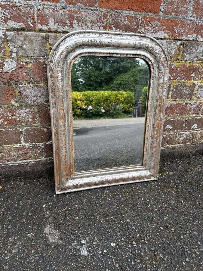 A Superb good size late 19th C French carved wood & gesso silvered arched top Mirror.