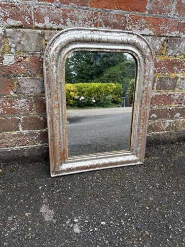 A Superb good size late 19th C French carved wood & gesso silvered arched top Mirror.