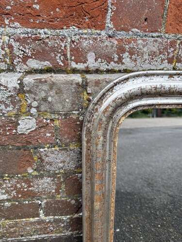 A Superb good size late 19th C French carved wood & gesso silvered arched top Mirror.