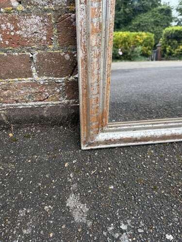 A Superb good size late 19th C French carved wood & gesso silvered arched top Mirror.