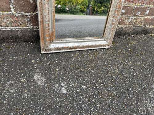 A Superb good size late 19th C French carved wood & gesso silvered arched top Mirror.
