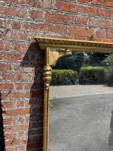 A Superb large Antique English 19th C carved wood & gesso gilt Overmantle Mirror.