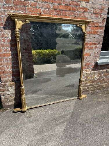 A Superb large Antique English 19th C carved wood & gesso gilt Overmantle Mirror.