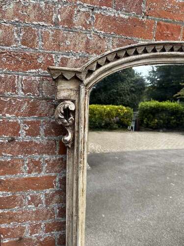 A Wonderful large Antique English 19th C shaped top painted Overmantle Mirror.