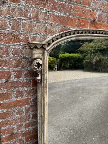 A Wonderful large Antique English 19th C shaped top painted Overmantle Mirror.