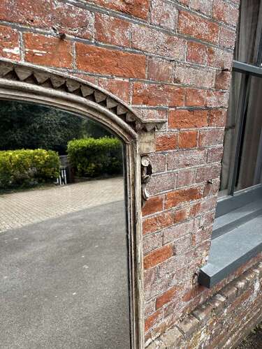 A Wonderful large Antique English 19th C shaped top painted Overmantle Mirror.