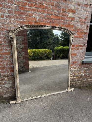 A Wonderful large Antique English 19th C shaped top painted Overmantle Mirror.