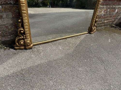 A Stunning large Antique English 19th C gilt ribbed framed Overmantle Mirror.