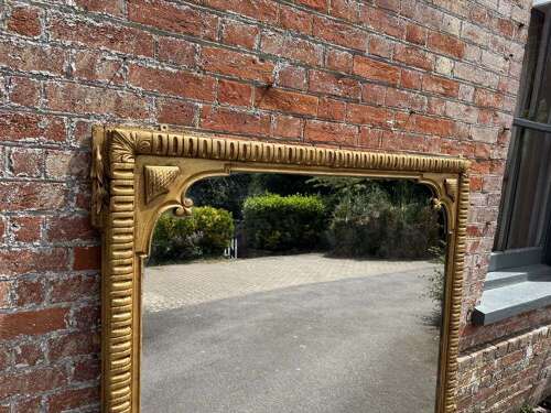 A Stunning large Antique English 19th C gilt ribbed framed Overmantle Mirror.