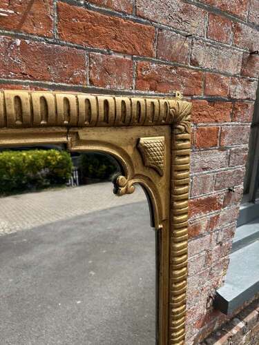 A Stunning large Antique English 19th C gilt ribbed framed Overmantle Mirror.