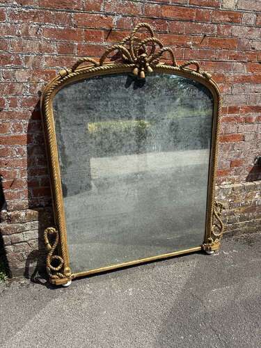 An Exceptional large Antique English 19th C arched top gilt rope twist Overmantle  Mirror.