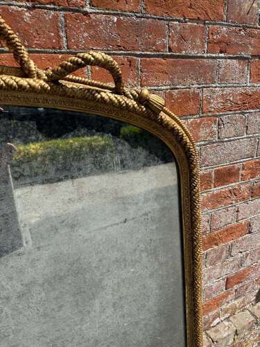 An Exceptional large Antique English 19th C arched top gilt rope twist Overmantle Mirror.