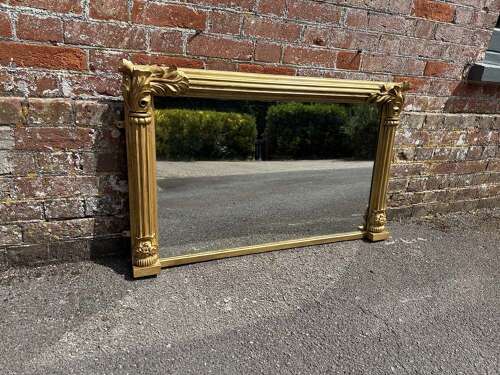 A Delightful good size Antique English 19th C gilt ribbed column framed Overmantle Mirror.