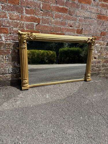 A Delightful good size Antique English 19th C gilt ribbed column framed Overmantle Mirror.