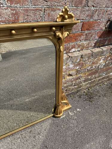 A Superb Antique English 19th Century carved wood & gesso gilt Overmantle Mirror.