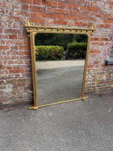 A Superb large Antique English 19th C carved wood & gesso gilt Overmantle Mirror.