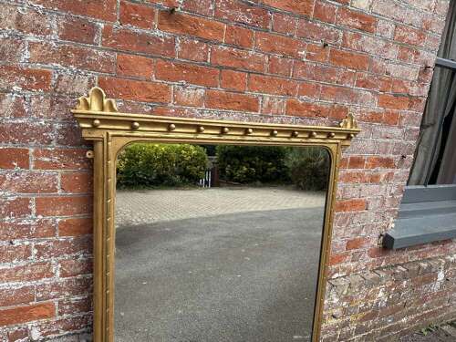A Superb large Antique English 19th C carved wood & gesso gilt Overmantle Mirror.