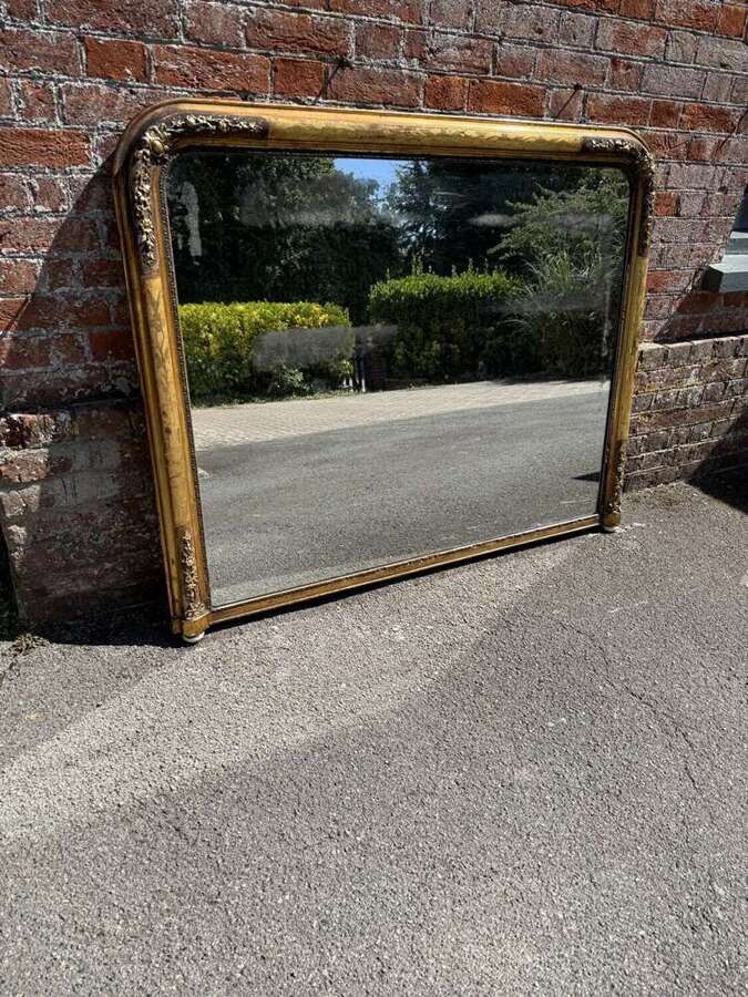 A Stunning large Antique English 19th C arched top etched Gilt framed Overmantle Mirror.