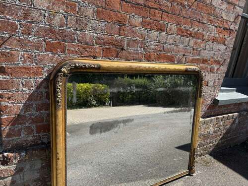A Stunning large Antique English 19th C arched top etched Gilt framed Overmantle Mirror.