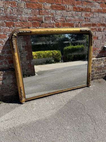 A Stunning large Antique English 19th C arched top etched Gilt framed Overmantle Mirror.
