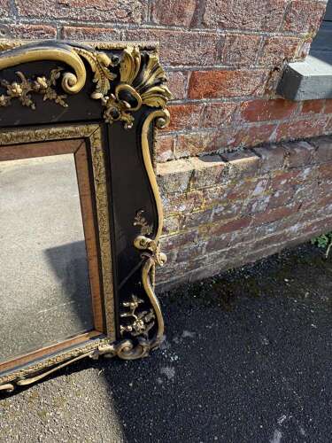 A Superb large highly unusual Antique English painted & gilt Overmantle Mirror.le Mirror