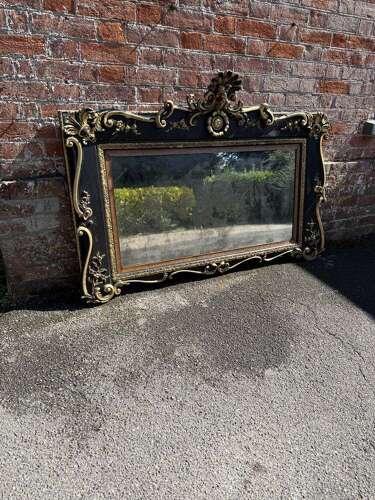 A Superb large highly unusual Antique English painted & gilt Overmantle Mirror.le Mirror